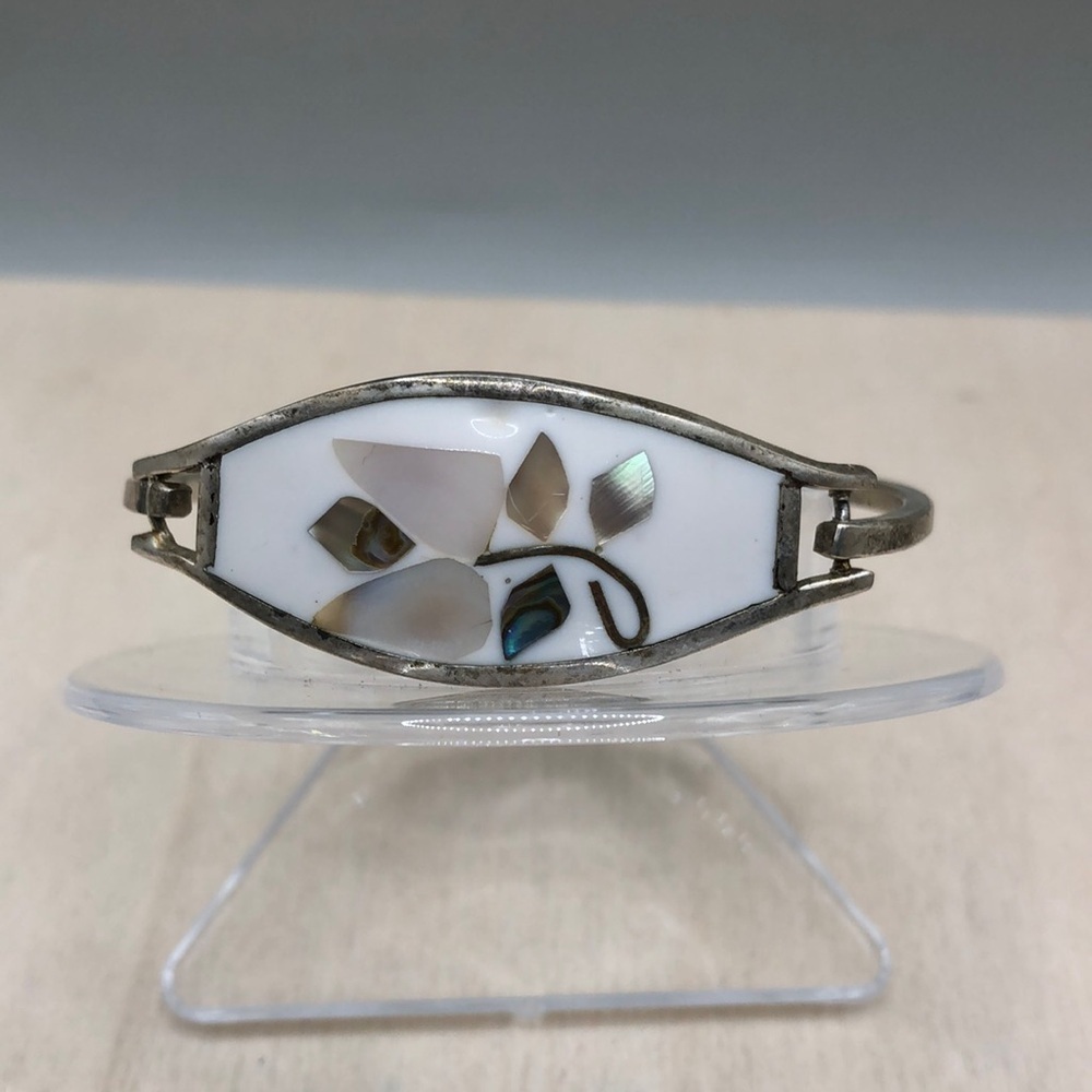 Vintage Alpaca Silver Mexico MOP Inlay Bracelet.